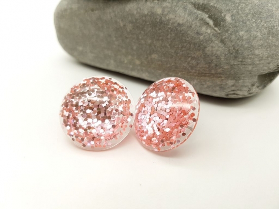 Preview: Grosse rosa Glitzer Ohrstecker